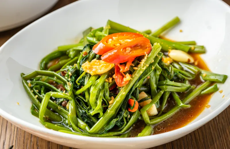 Wok-fried Water Spinach with Shrimp Paste & Sambal Sauce